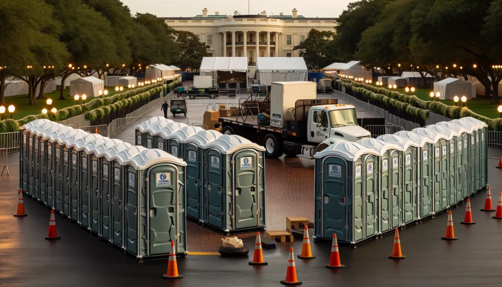 Large-scale portable restroom deployment for an extended event or project